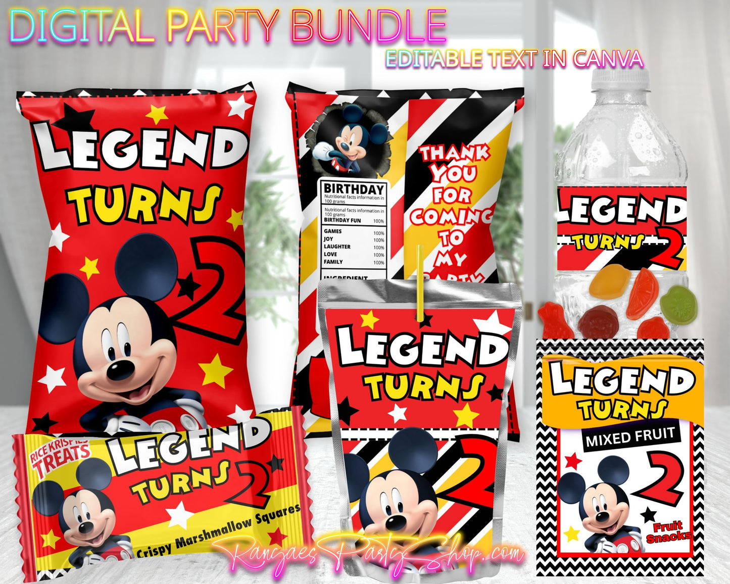 Mickey Digital Party Package |Mickey Mouse Party Bundle | Edit Text with Canva | Digital File