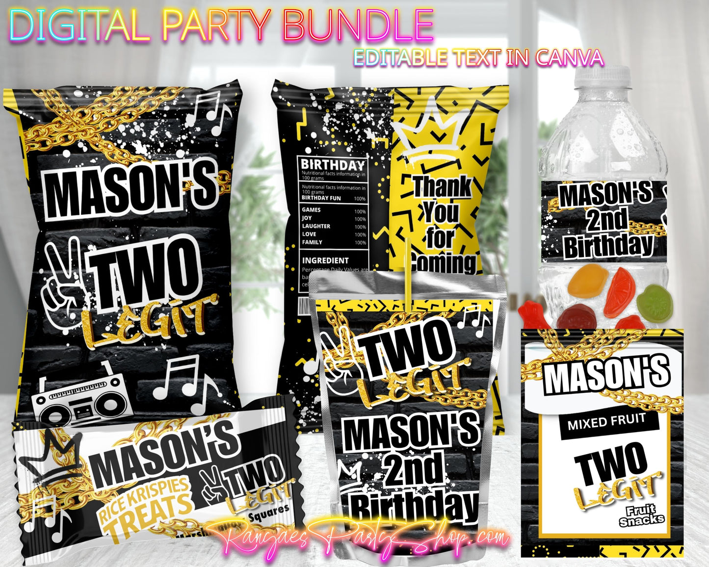 Two Legit Digital Party Package | Two Legit Party Bundle | Edit Text with Canva | Digital File Only