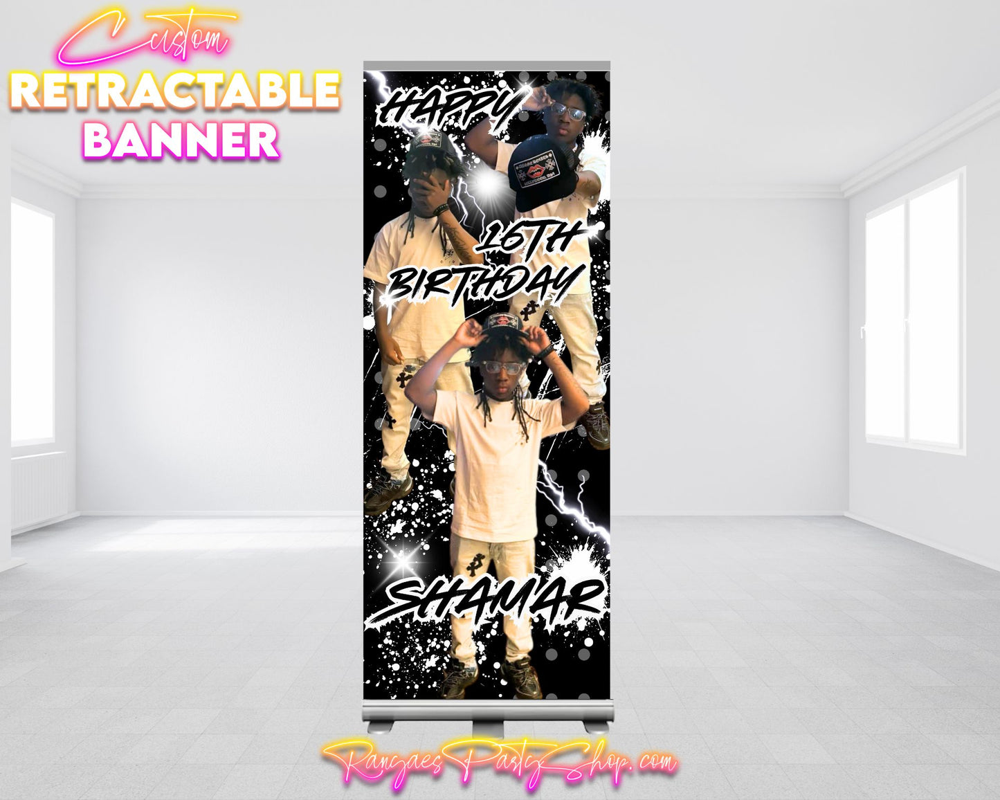 Custom Birthday Retractable Banner | Glam Birthday Banner | Retractable Birthday Banner | Glam Birthday Party Banner