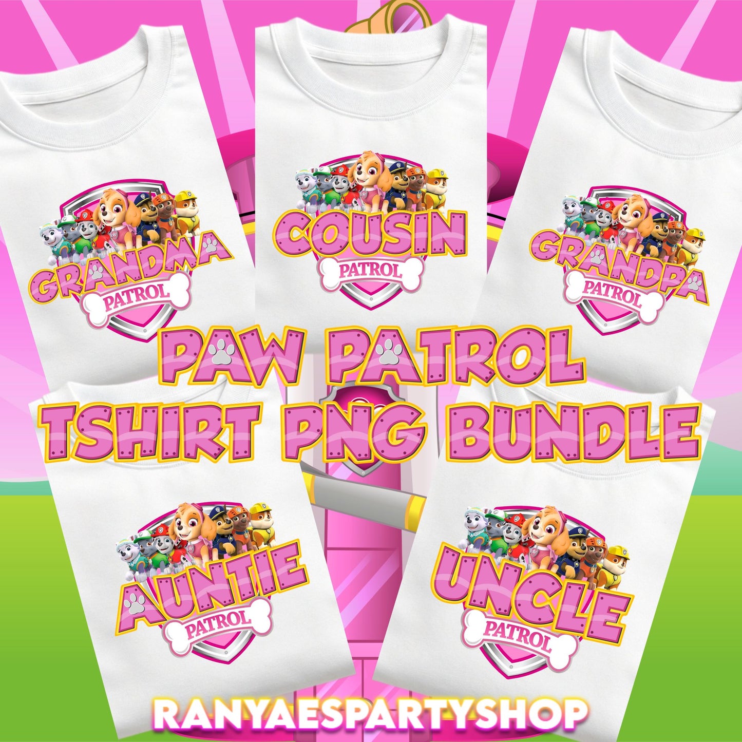 Paw Patrol Girl Family T-Shirt Bundle | Paw Patrol Girl Birthday Shirts | PNG IMAGES | INSTANT DOWNLOAD | NOT EDITABLE | Digital File Only