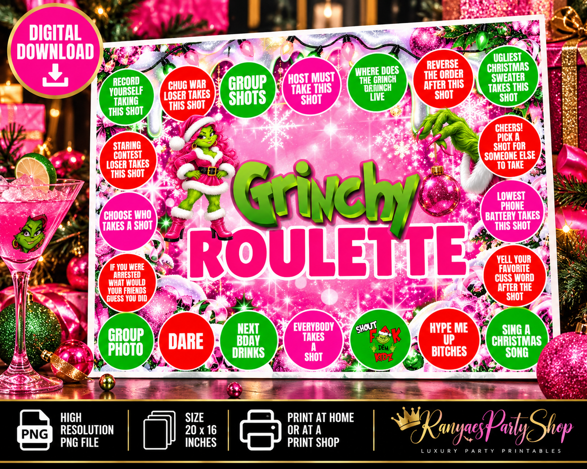 Grinchy Roulette 20x16 Printable Party Game Board | Digital Download | Christmas Party Game & Adult Party Games