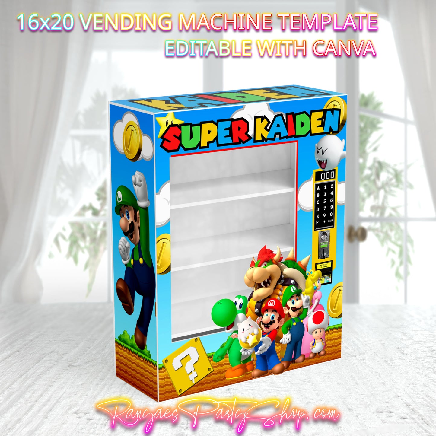 Super Mario Vending Machine Template | Editable 16x20 Canva Template | Mario Party Gift | Custom Vending Machine