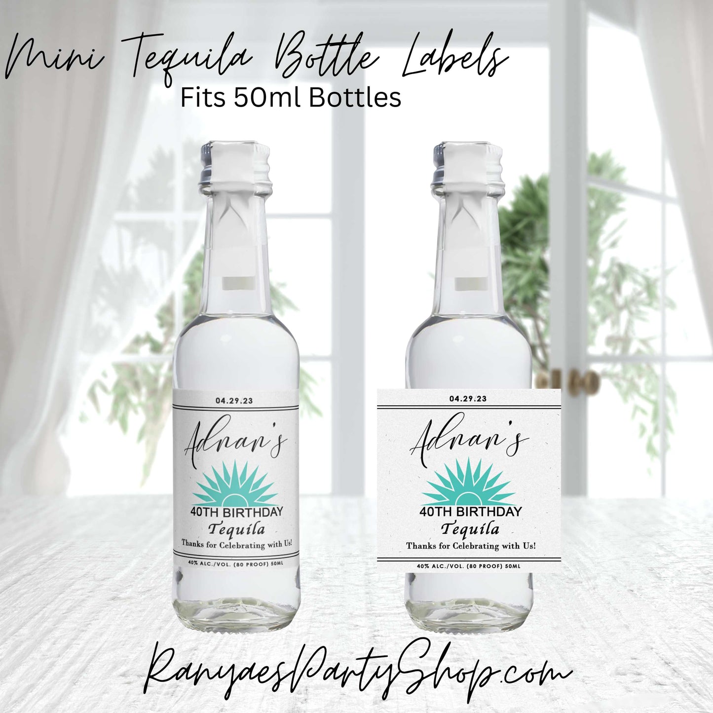 Mini Tequila Labels Digital | Fits 50ml Mini Bottles | Adult Favors | Printed & Shipped | Mini Tequila Favor Labels