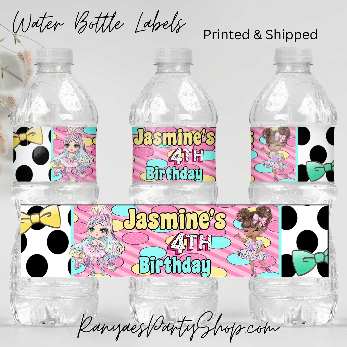 Doll Water Bottle Labels | Custom Water Bottle Labels | Doll Party | Doll Water Bottle Favors