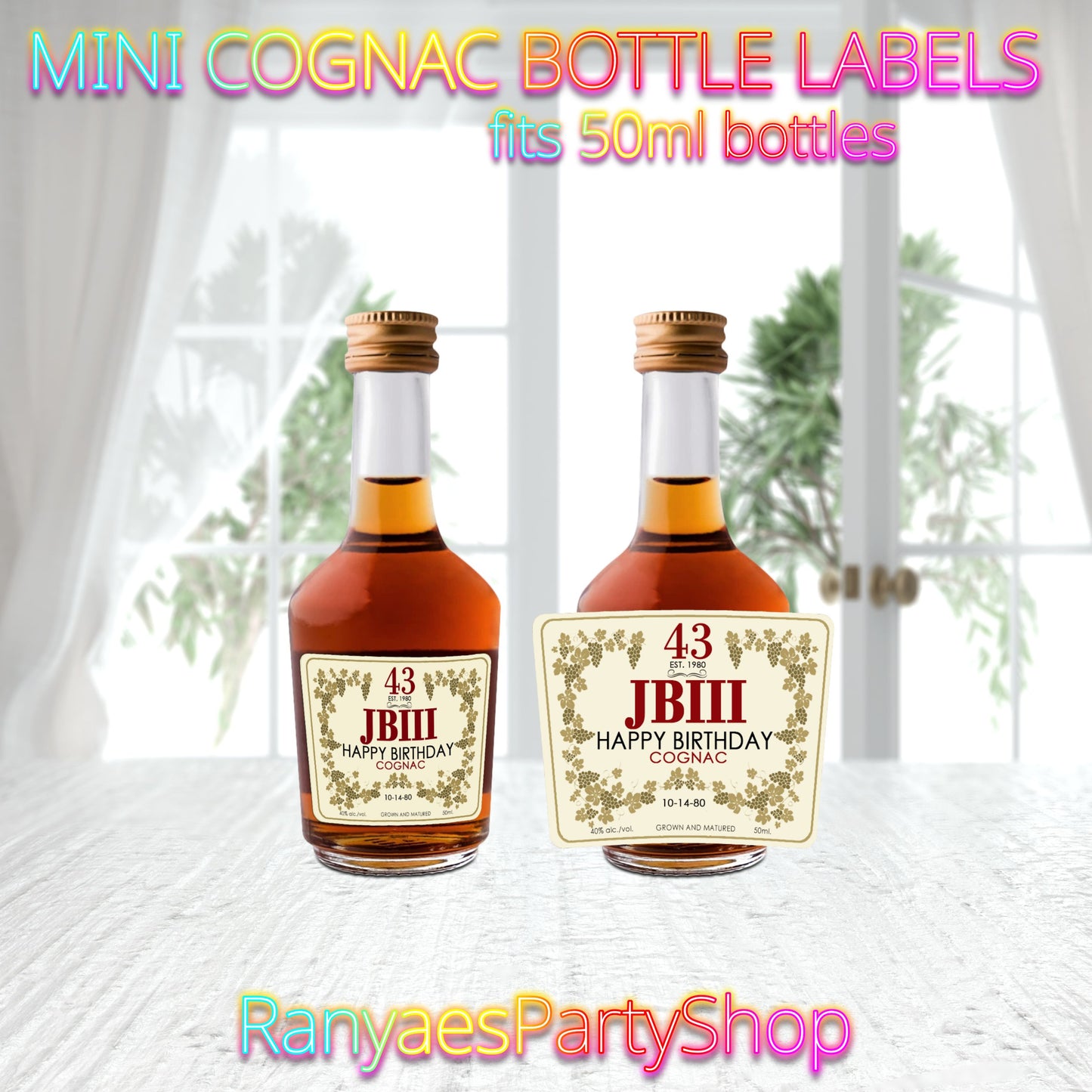 Mini Cognac Labels | Fits 50ml Mini Bottles | Adult Favor | Printed & Shipped | Mini Cognac Favor Labels
