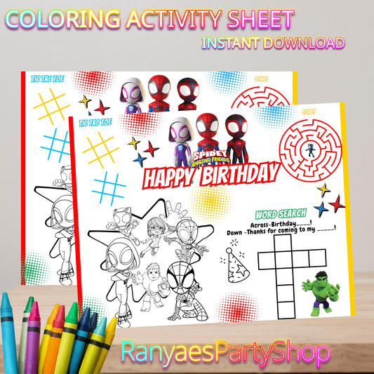 Spidey and Friends Coloring Sheet | Coloring Party Activity Sheet | Spidey and Friends Party | Kids Coloring Sheet | Instant Download