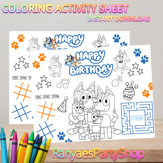 Bluey Coloring Sheet | Coloring Party Activity Sheet | Bluey Party | Kids Coloring Sheet | Instant Download