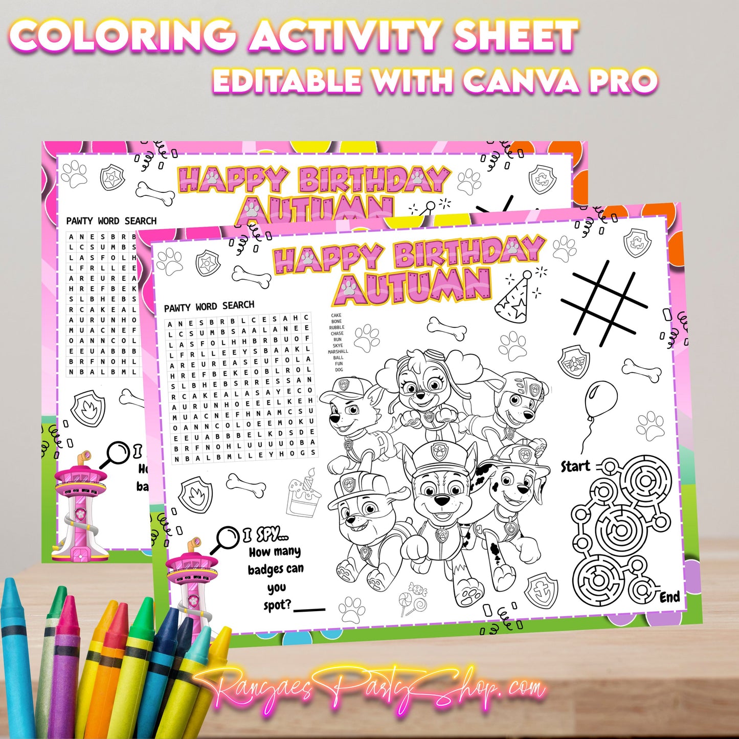 Paw Patrol Girl Activity Coloring Sheet | Edit with CANVA PRO | Paw Patrol Party | Kids Coloring Activity Sheet