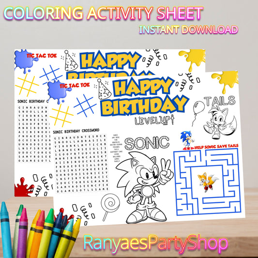 Sonic Coloring Sheet | Coloring Party Activity Sheet | Sonic Party | Kids Coloring Sheet | Instant Download