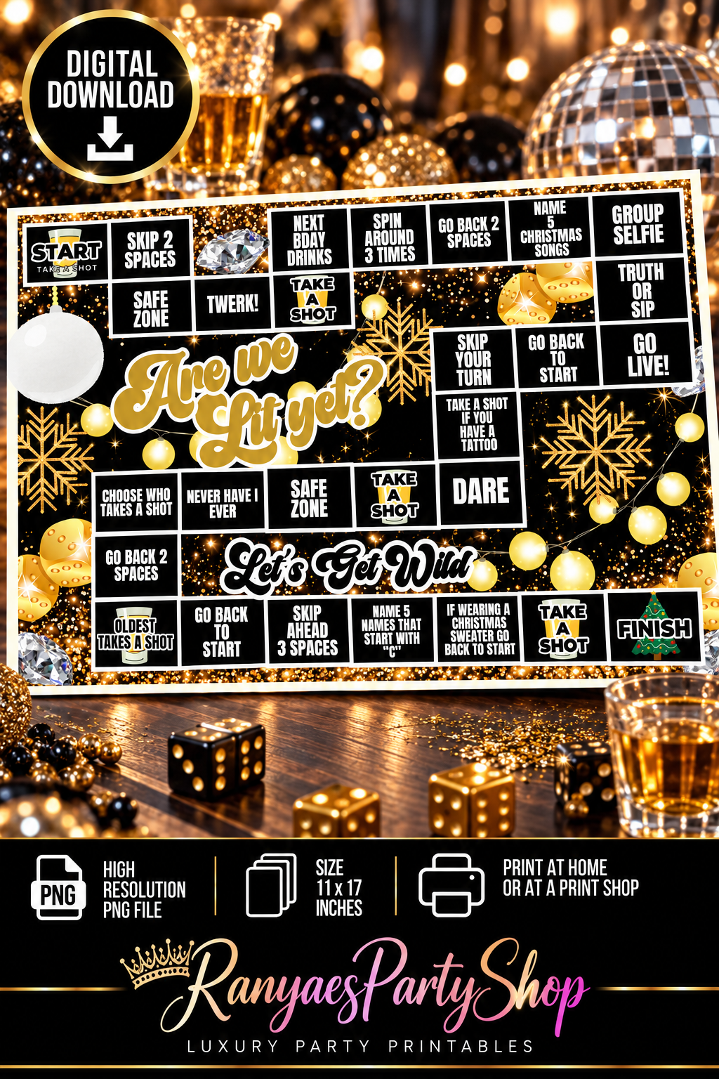 11x17 Printable Party Game Board | Digital Download | Christmas Party Games & Adult Party Games
