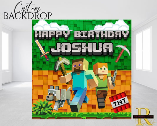 Minecraft Backdrop | Pixel Party Banner | Minecraft Birthday Party | Pixel Party Birthday Backdrop