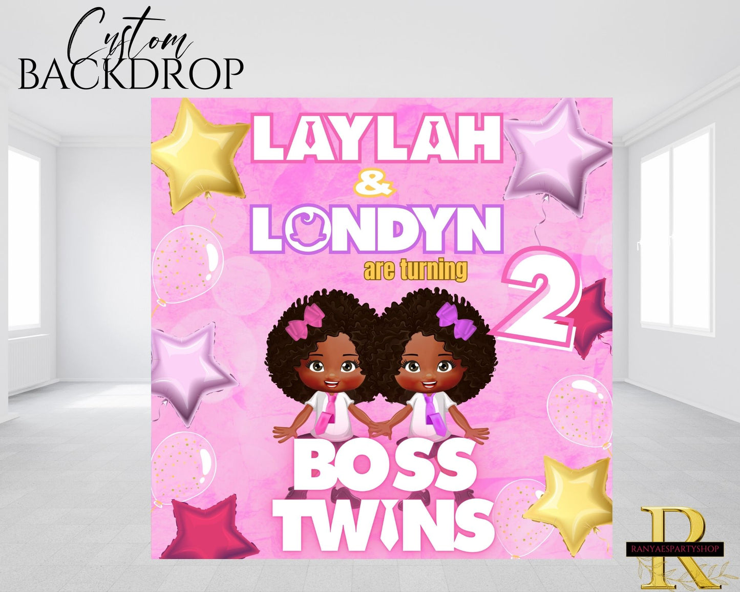 Girl Boss Twins Birthday Backdrop | Girl Twins Party Backdrop | Birthday Backdrop | Birthday Party Banner | Boss Twins Decorations