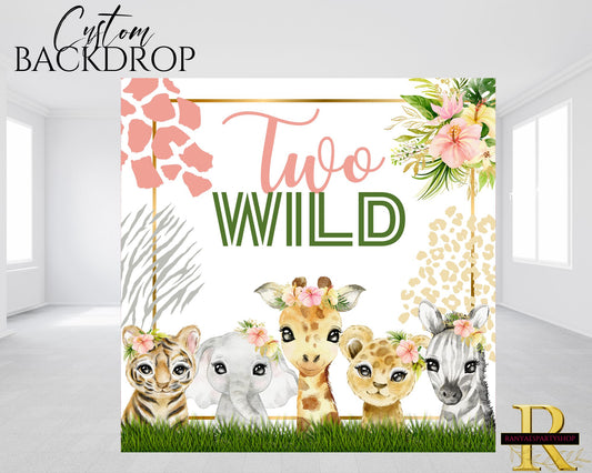 Two Wild Birthday  Backdrop | Safari Birthday Backdrop | Two Wild Birthday Banner | Backdrop | Banner