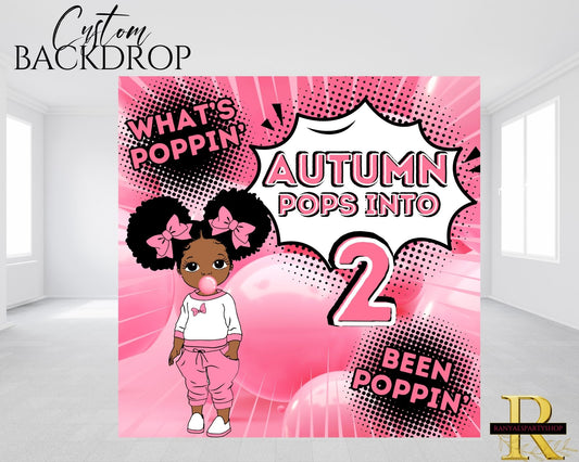 POPPIN into 2 Party Backdrop | POPPIN into 2 Party Banner | Bubble Gum Party | Birthday Backdrop