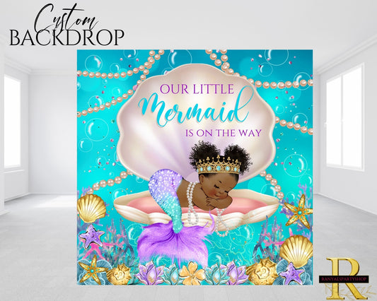 Mermaid Backdrop | African American Mermaid Banner | Baby Shower Backdrop | Baby Shower Banner