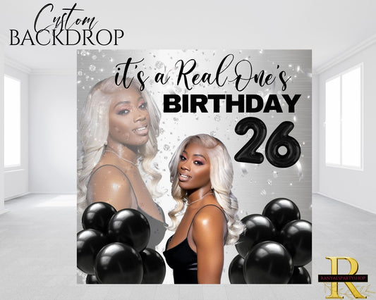 Birthday Backdrop | 26th Birthday Party | Black and Silver Birthday Backdrop | Backdrops | Banners