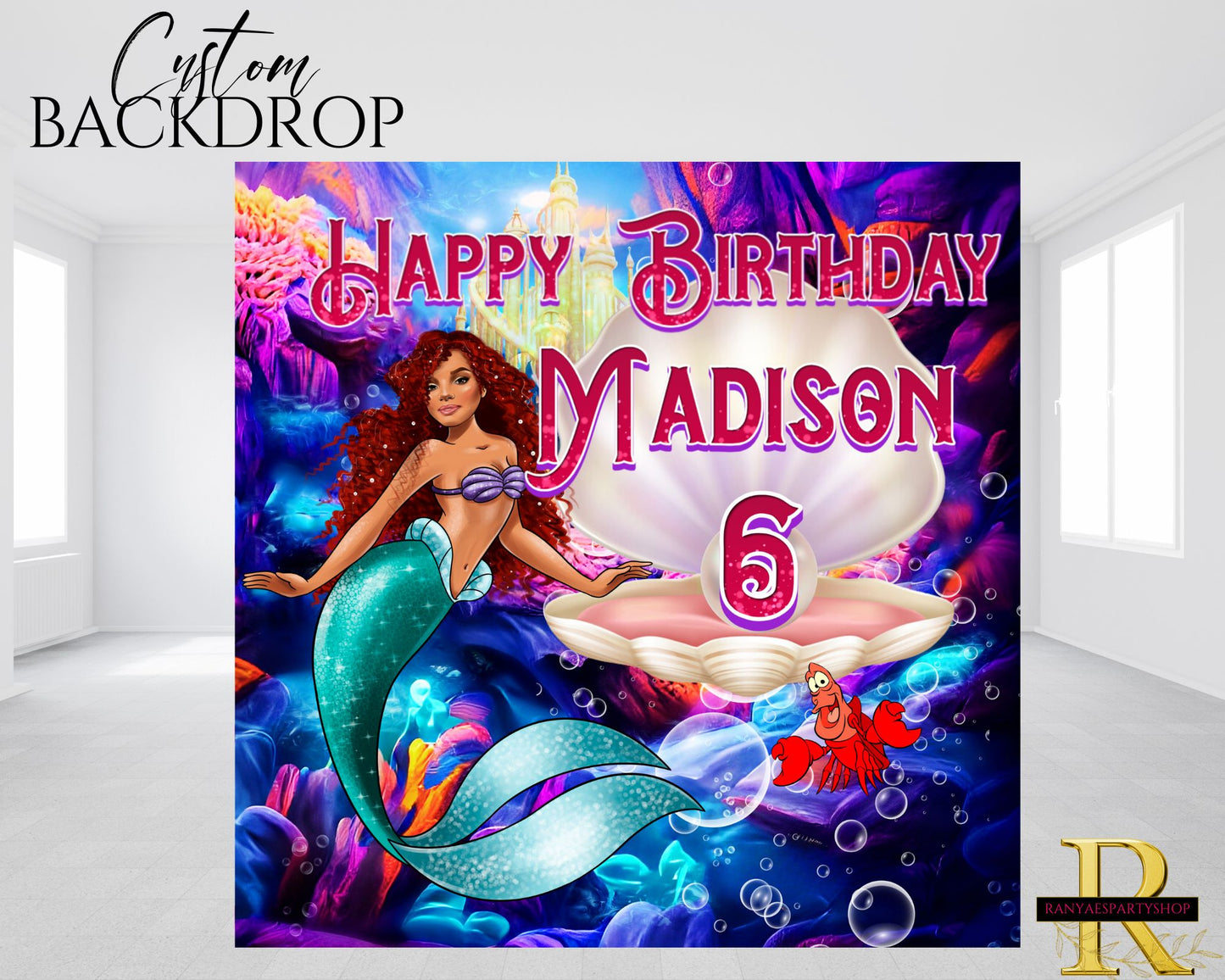 African American Little Mermaid Backdrop | African American Little Mermaid Party| Birthday Backdrop | Birthday  Banner