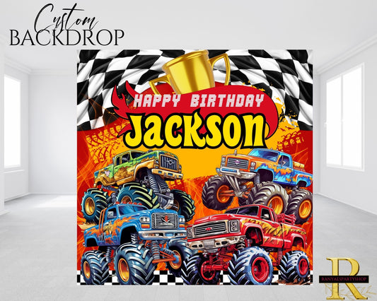 Monster Truck Backdrop | Monster Truck Banner | Birthday Backdrop | Monster Truck Birthday Party | Trucks Party