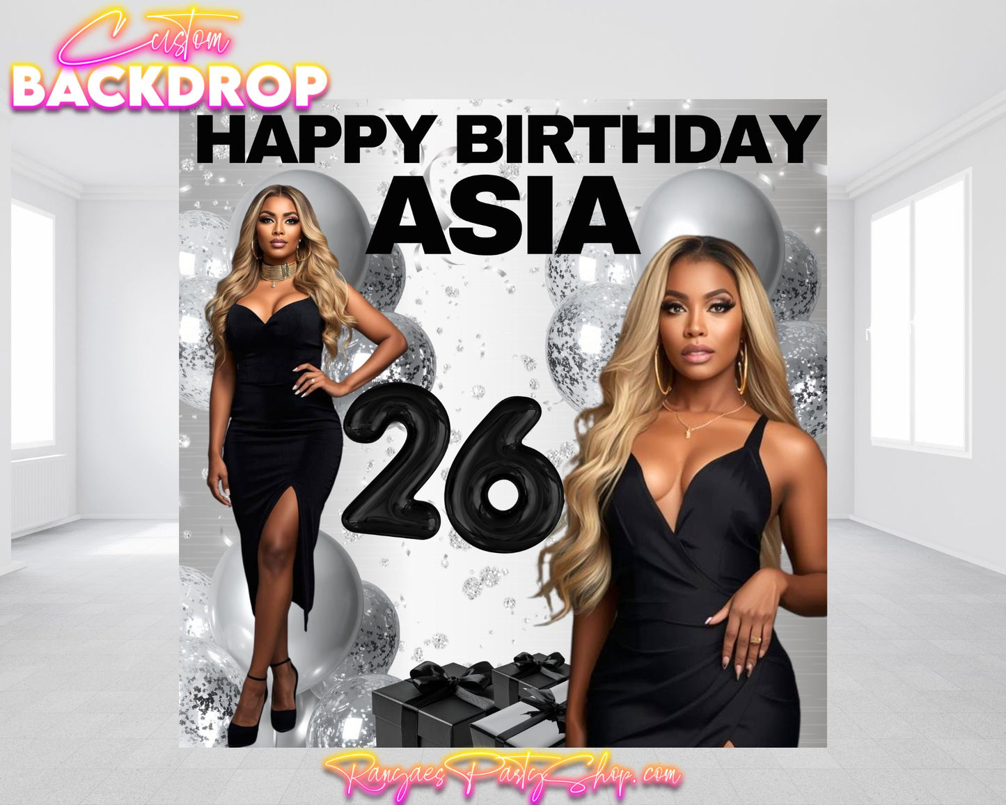 Black and Silver Birthday Backdrop | Black and Silver Birthday Party | Birthday Party Decorations | Backdrops | Banners