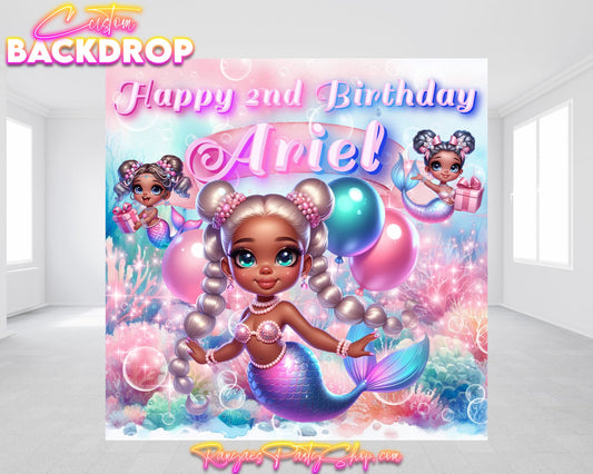 African American Mermaid Backdrop | African American Mermaid Party | Birthday Backdrop | Birthday  Banner