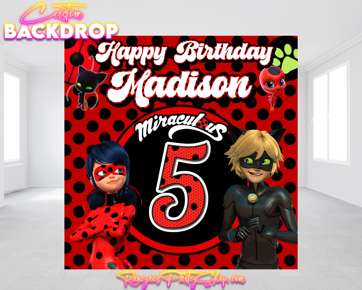 Miraculous Lady Bug Backdrop | Lady Bug Banner | Miraculous Lady Bug Birthday Backdrop |