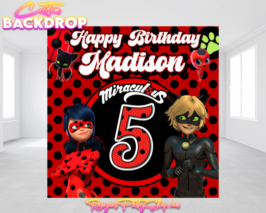 Miraculous Lady Bug Backdrop | Lady Bug Banner | Miraculous Lady Bug Birthday Backdrop |