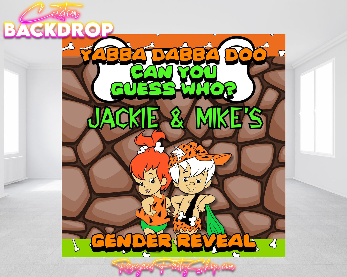 Bam Bam & Pebbles Gender Reveal Backdrop | Gender Reveal Banner | Gender Reveal Backdrop | Gender Reveal Decorations