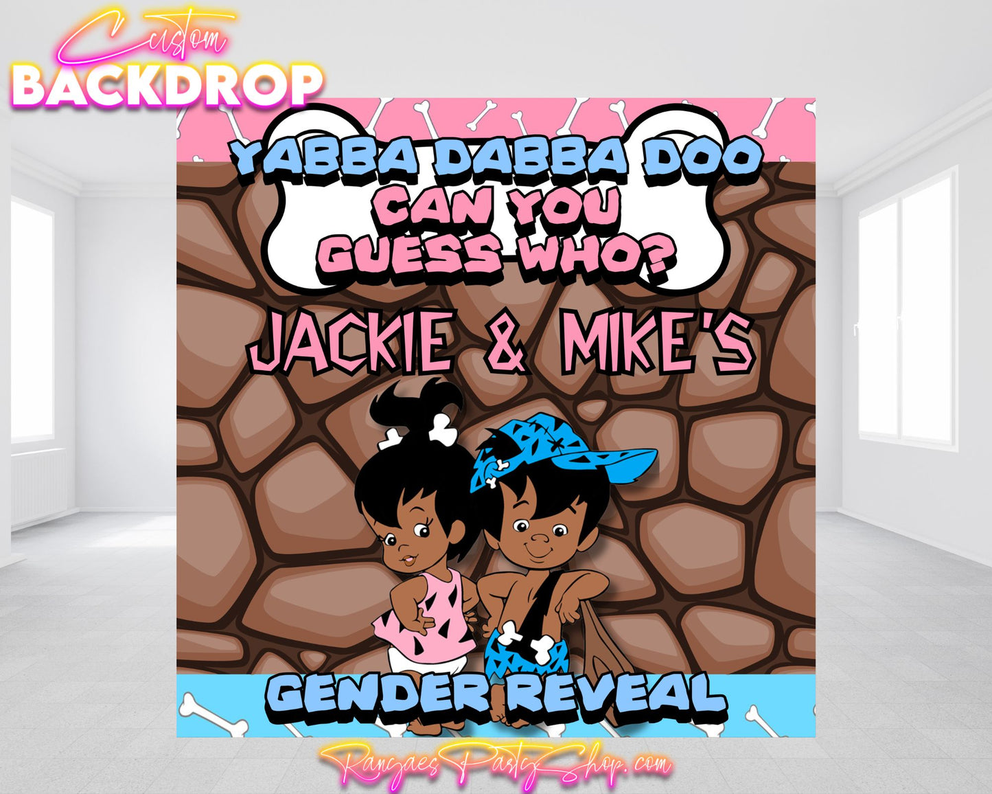 African American Bam Bam & Pebbles Gender Reveal | Gender Reveal Backdrop | Gender Reveal Decorations