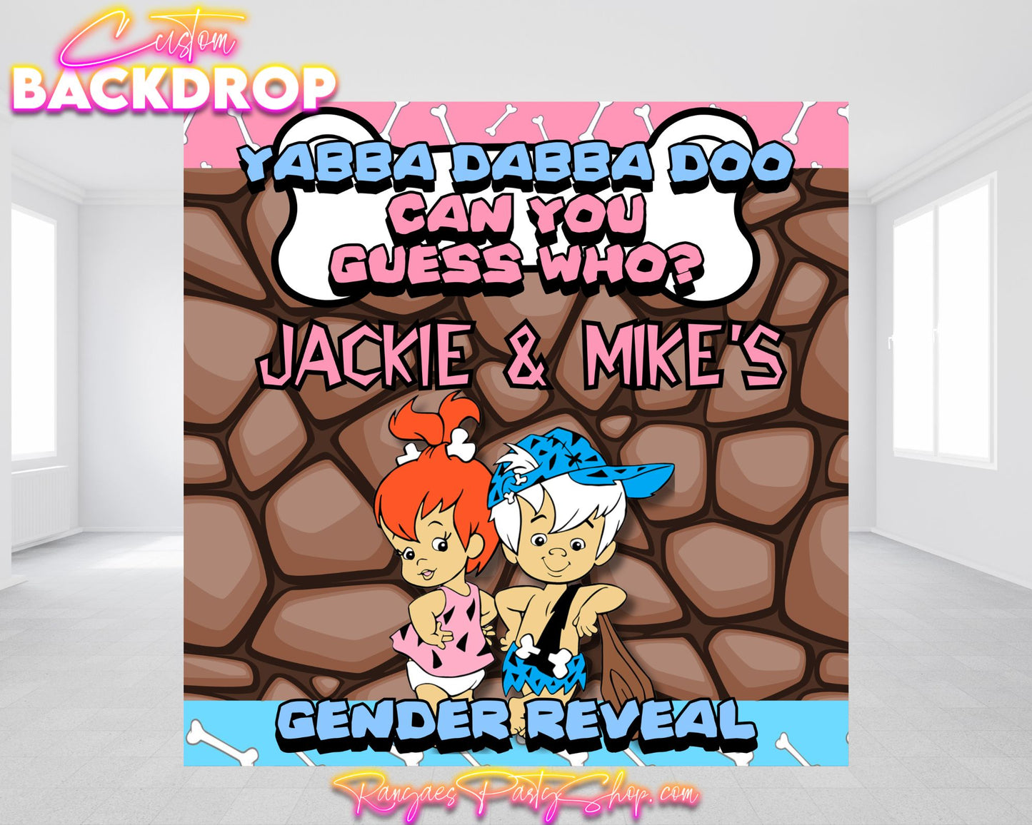 Bam Bam & Pebbles Gender Reveal Backdrop | Gender Reveal Banner | Gender Reveal Backdrop | Gender Reveal Decorations