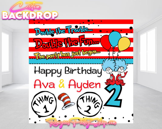 Double Trouble Thing 1 Thing 2 Birthday Backdrop | Twins Party Banner | Party Backdrop | Birthday Backdrop | Thing 1 Thing 2 Birthday Party