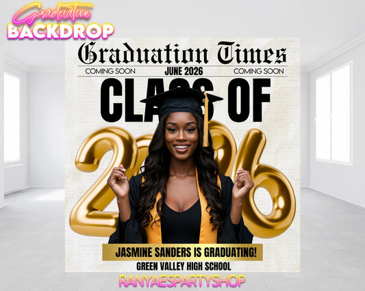 Graduation Newspaper Party Backdrop | Class of 2026 Grad Party Banner | Grad Party Backdrop | Graduation Backdrop