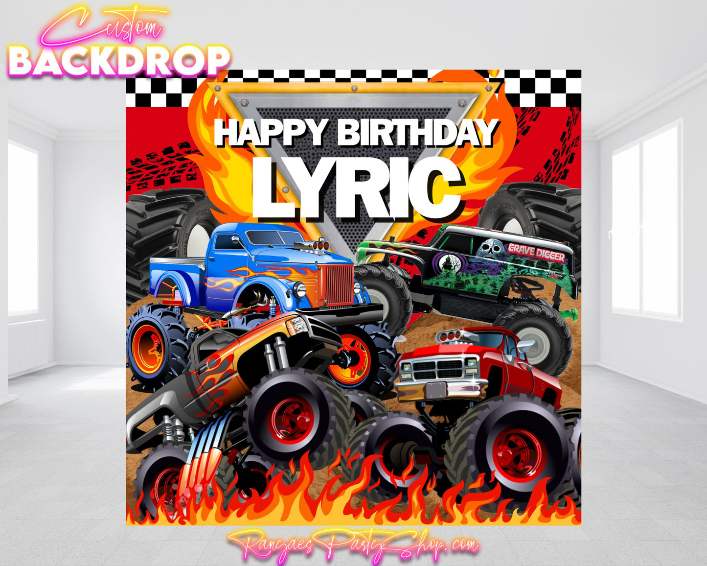 Monster Truck Backdrop | Rev Up the Fun Monster Truck Party | Birthday Backdrop | Monster Truck Birthday Party |