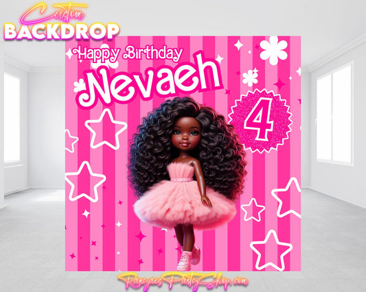 African American Barbie Backdrop | Barbie Party Backdrop | Doll Party Backdrop | Birthday Backdrop