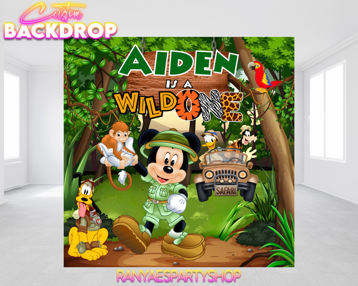 Mickey Safari Vinyl Backdrop | Safari Birthday Backdrop | Safari Birthday Banner | Mickey's Safari