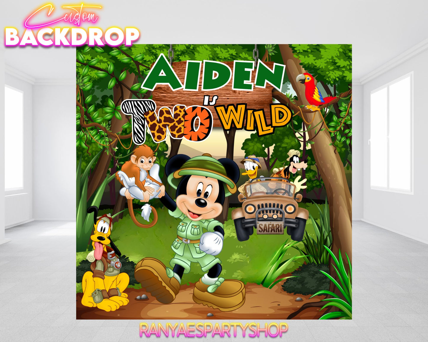 Mickey Safari Vinyl Backdrop | Safari Birthday Backdrop | Safari Birthday Banner | Mickey's Safari