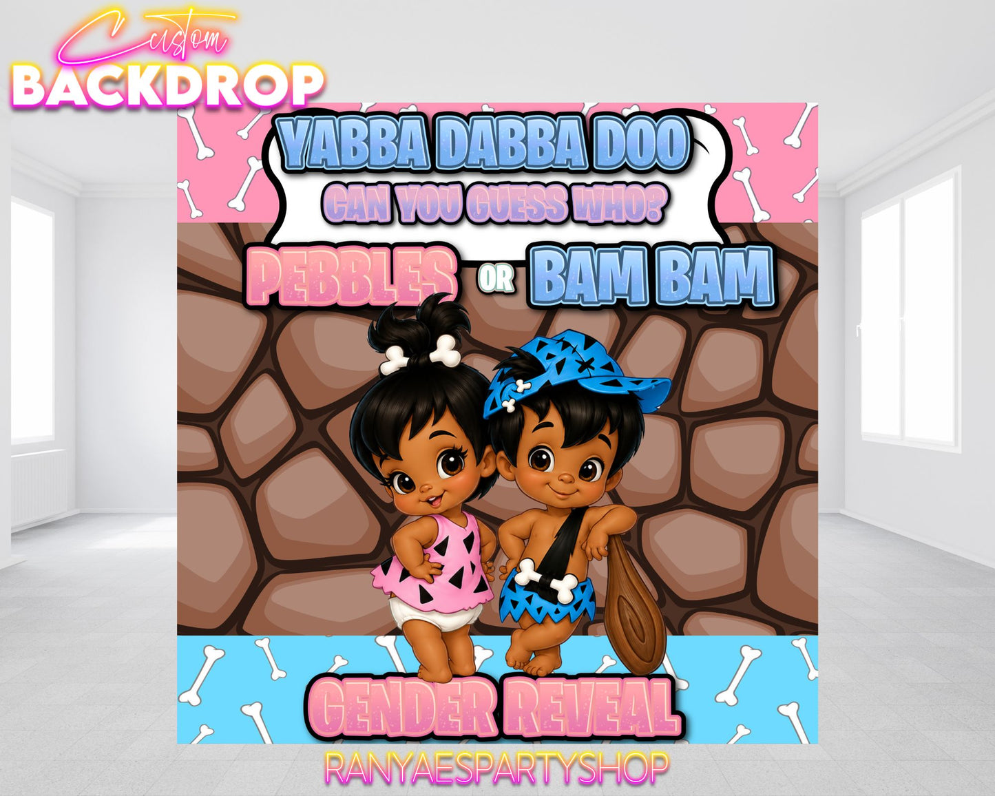 AA Pebbles or Bam Bam Gender Reveal Backdrop | Gender Reveal Backdrop | Pebbles or Bam Bam Gender Reveal