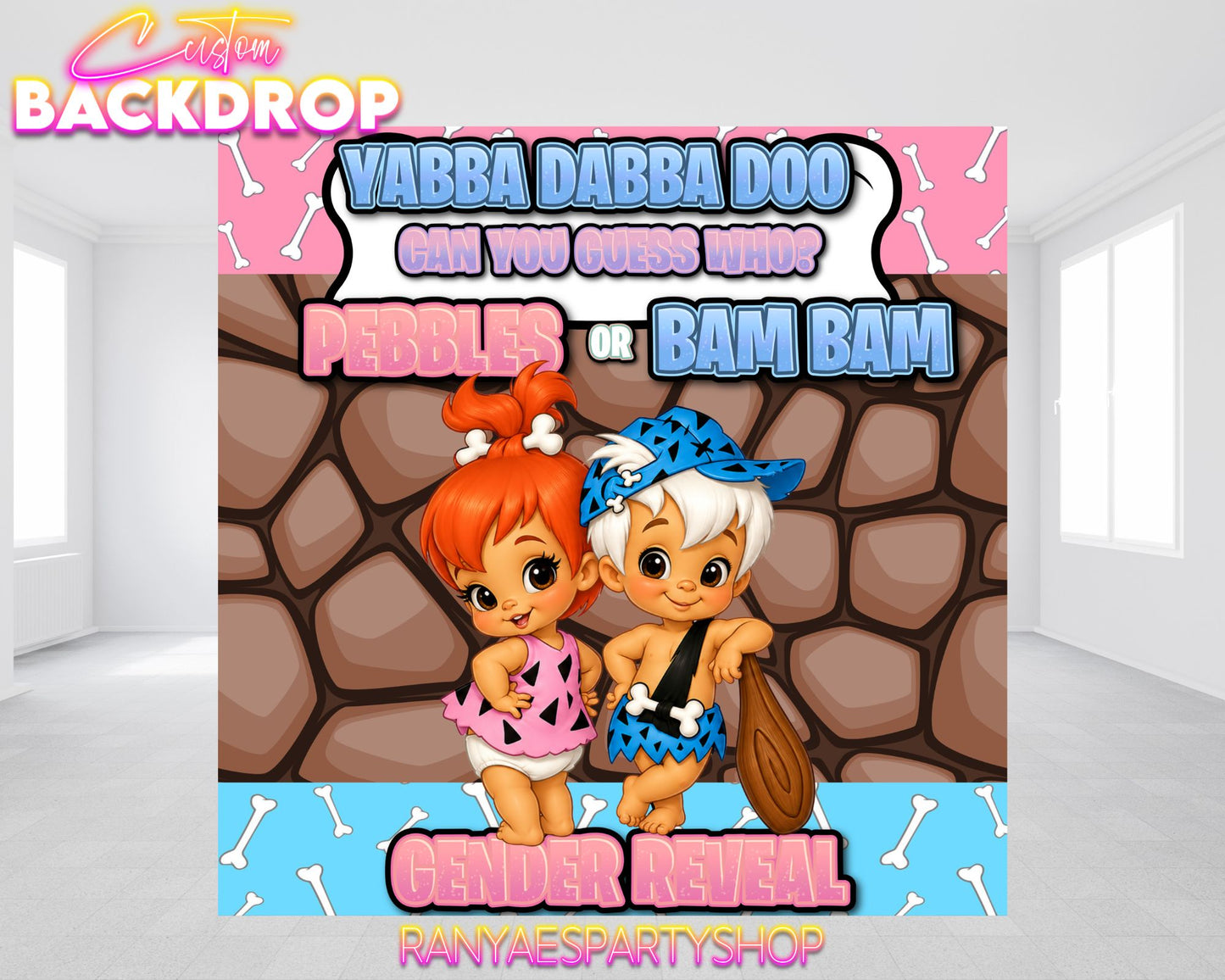 Pebbles or Bam Bam Gender Reveal Backdrop | Gender Reveal Backdrop | Pebbles or Bam Bam Gender Reveal