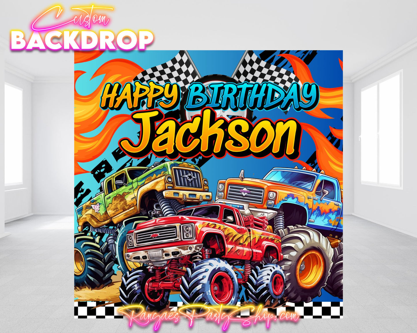 Monster Truck Backdrop | Monster Truck Banner | Birthday Backdrop | Monster Truck Birthday Party | Trucks Party