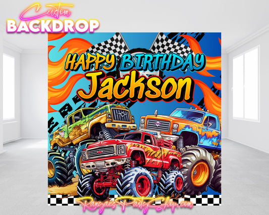 Monster Truck Backdrop | Monster Truck Banner | Birthday Backdrop | Monster Truck Birthday Party | Trucks Party