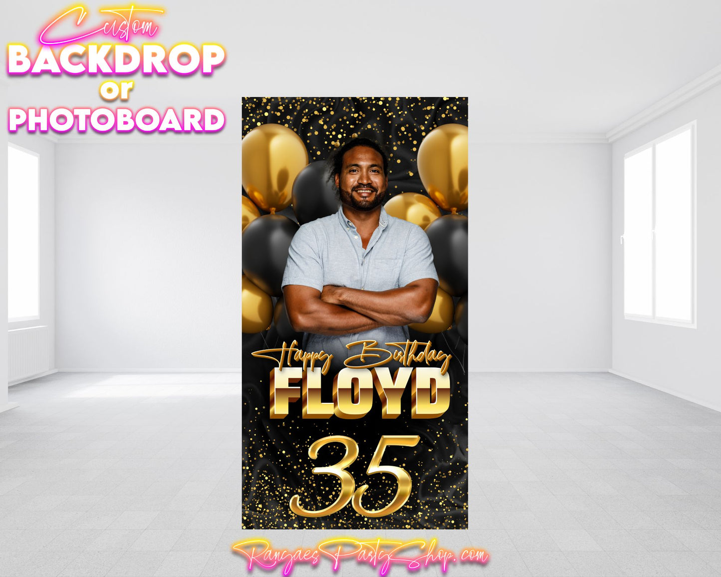 Black and Gold Birthday Backdrop | Black and Gold Theme Birthday Photo Board | Custom Birthday Backdrop or Photo Board | Black and Gold Theme Birthday Party Decorations