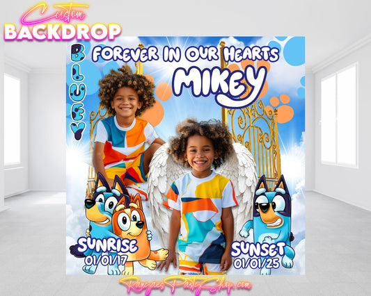 Bluey Themed Memorial Backdrop | Celebration of Life Backdrop | Homegoing Backdrop | In Loving Memory Backdrop