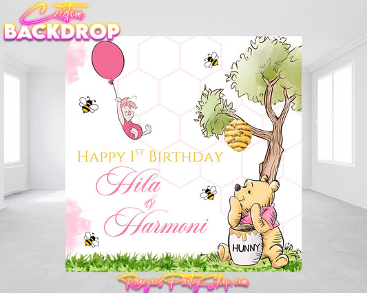 Pooh Birthday Backdrop | Winnie the Pooh Backdrop | Birthday Backdrop | Winnie the Pooh Birthday Party
