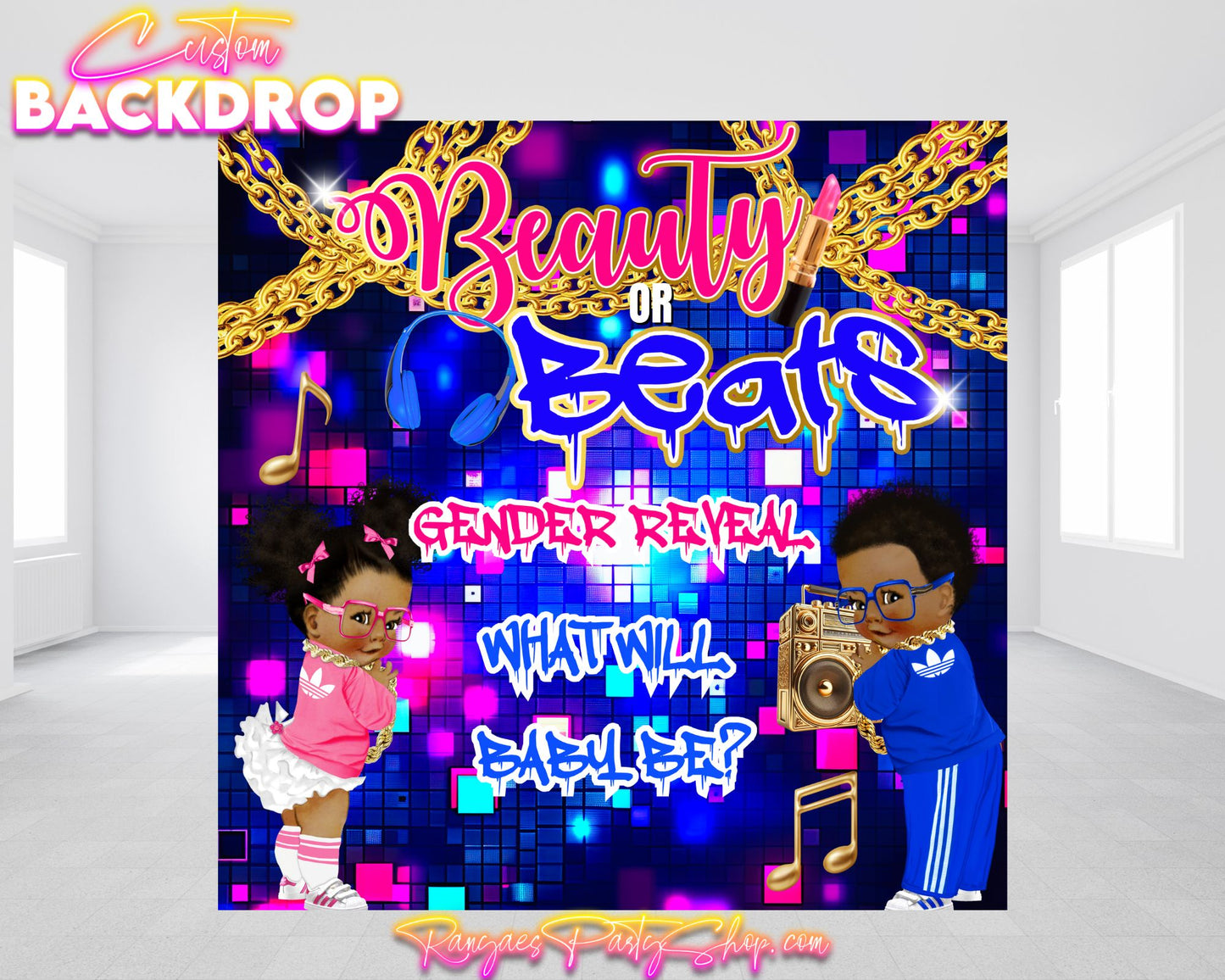Beauty or Beats Gender Reveal Backdrop | Gender Reveal Backdrop | Beauty or Beats Gender
