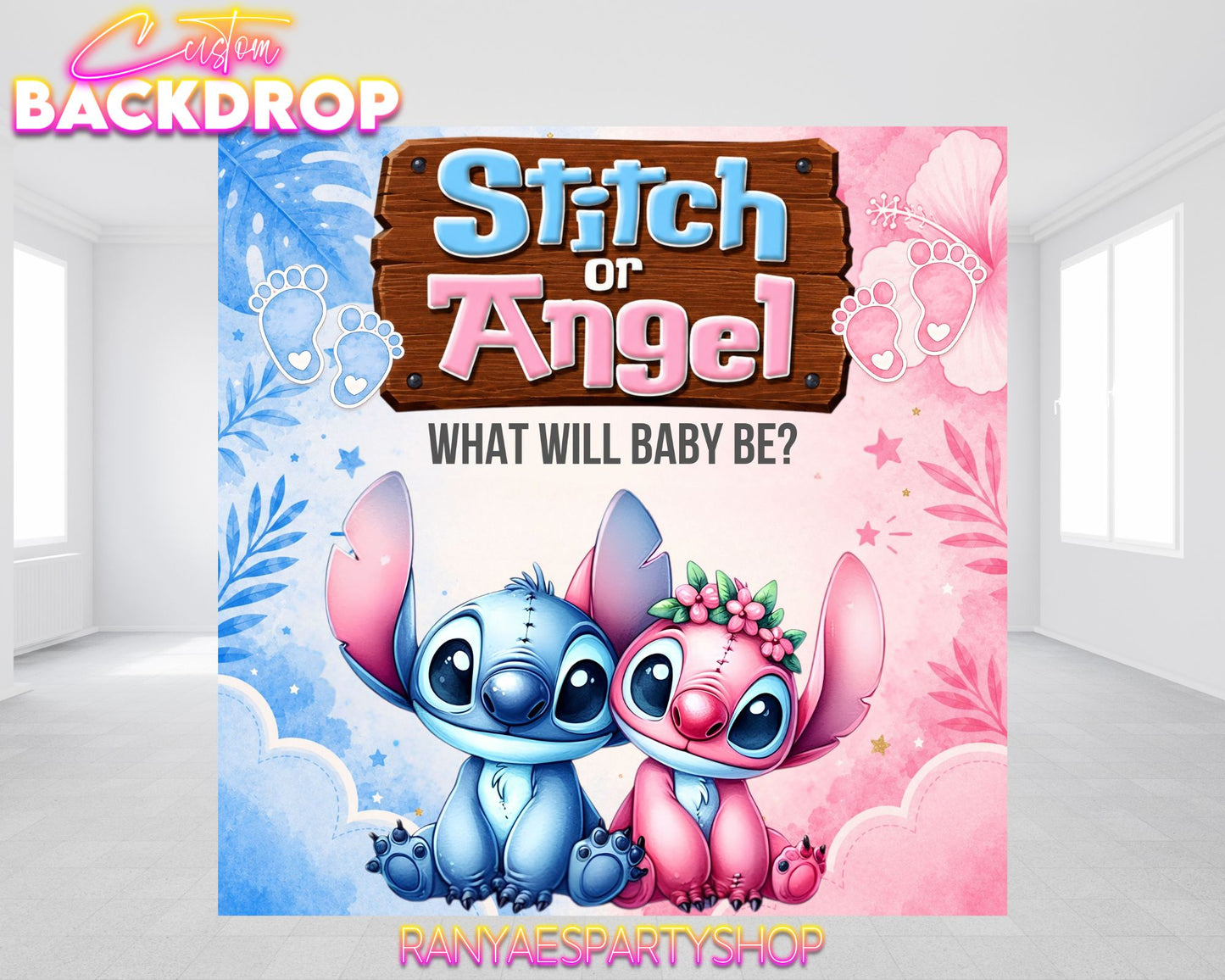 Angel or Stitch Gender Reveal Backdrop | Stitch or Angel Gender Reveal | Gender Reveal Backdrop | Gender Reveal Decorations