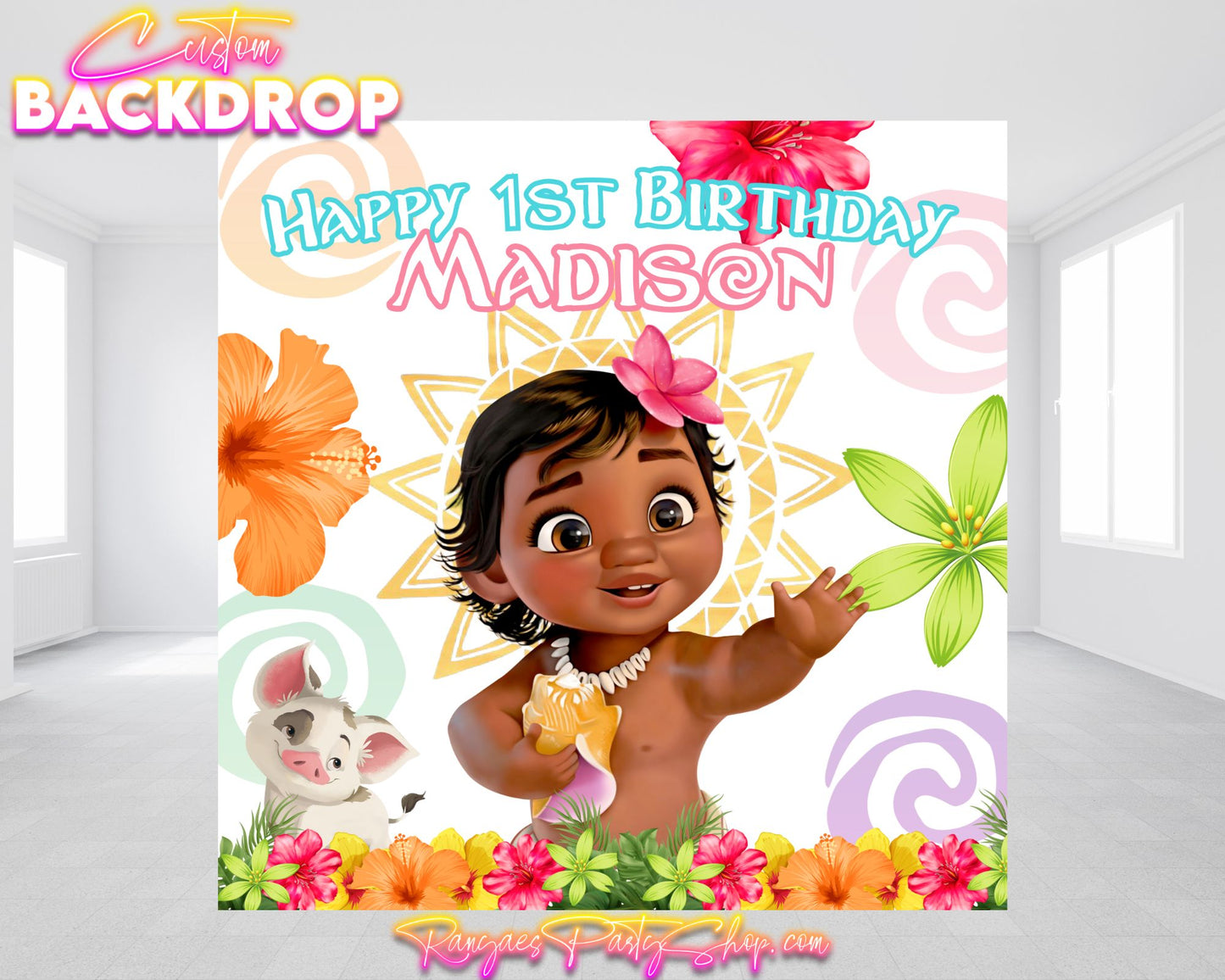 Moana Birthday Backdrop | Tropical Girl Birthday Banner | Birthday Backdrop | Birthday Party Decorations