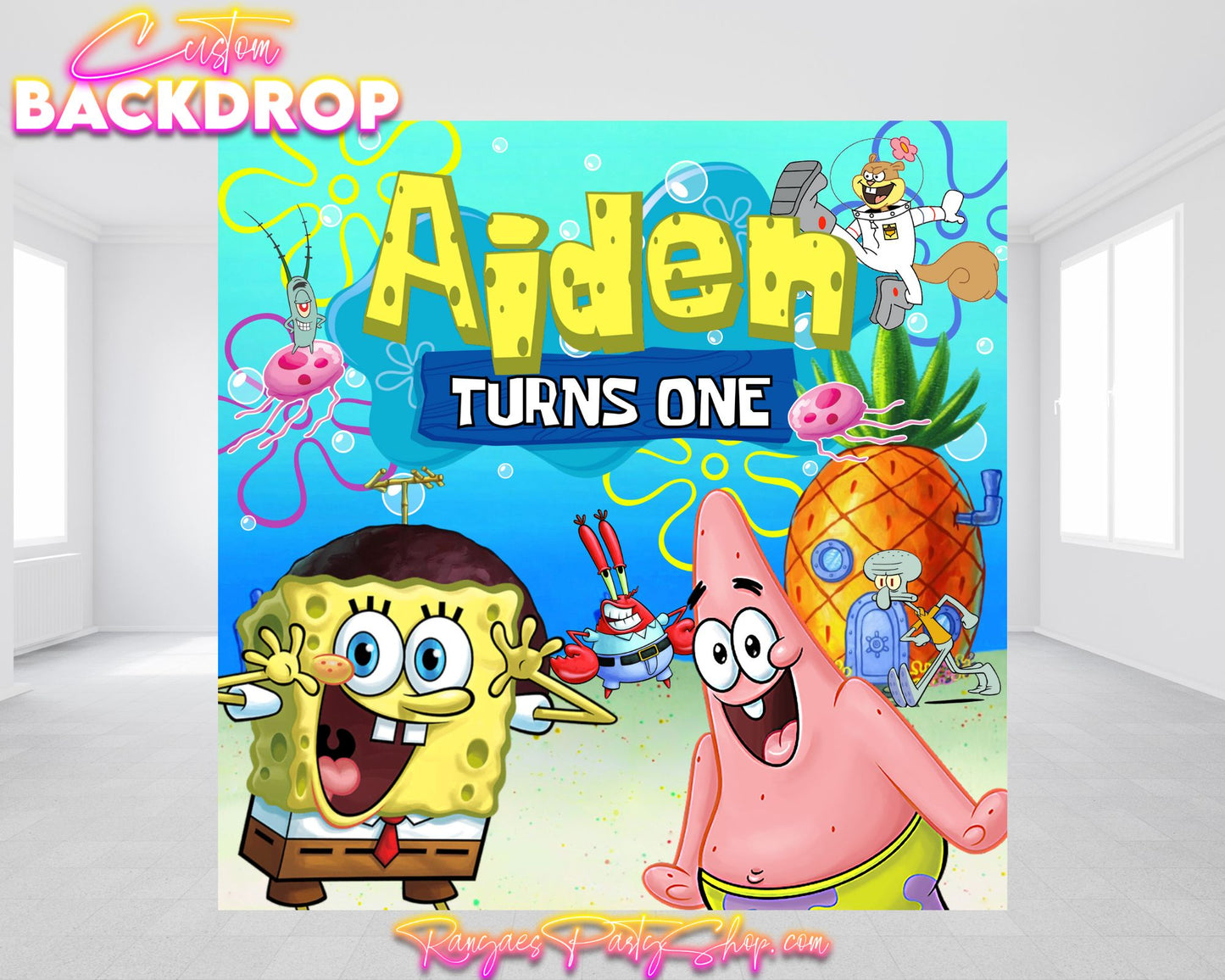 SpongeBob Birthday Backdrop | SpongeBob Birthday Banner | Birthday Backdrop | SpongeBob Birthday Party Decorations