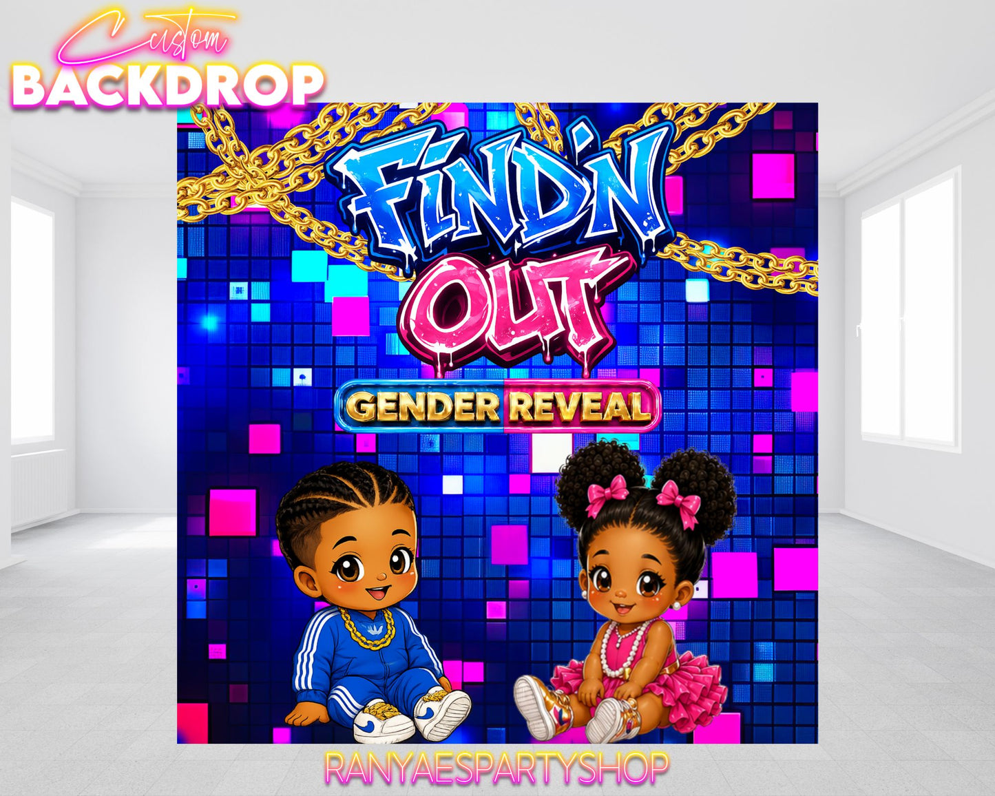 Find'N Out Gender Reveal Backdrop | Find'N Out Gender Reveal | Gender Reveal Banner |  Gender Reveal Backdrop |