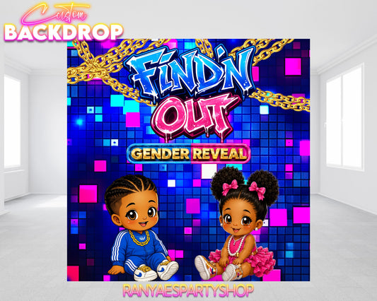 Find'N Out Gender Reveal Backdrop | Find'N Out Gender Reveal | Gender Reveal Banner |  Gender Reveal Backdrop |