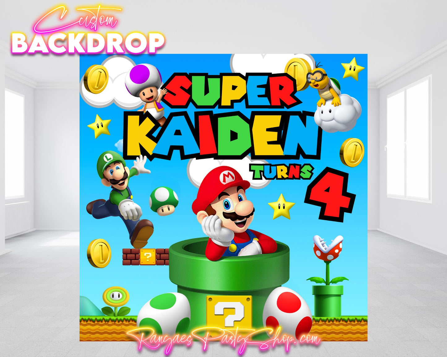 Super Mario Backdrop | Super Mario Banner | Birthday Backdrop | Birthday Party Banner