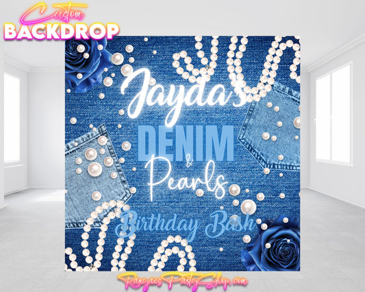Denim & Pearls Party Backdrop | Denim & Pearls Birthday Party Banner | Denim & Pearls Party Decorations | Birthday Backdrop